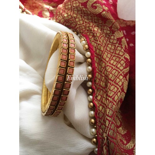 Silk Thread Square Kundan Stone Bangle - Baby Pink matt