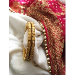 Silk Thread Square Kundan Stone Bangles - Yellow