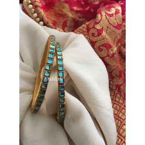 Silk Thread Kundan Stone Bangles - Blue