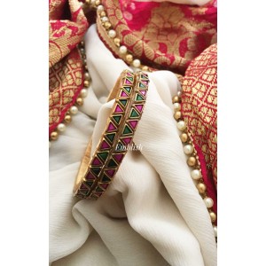 Silk Thread Pink with green Double colour Bangle