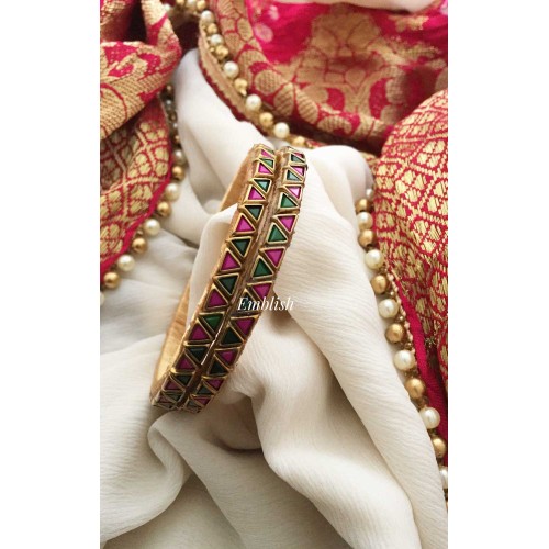 Silk Thread Pink with green Double colour Bangle