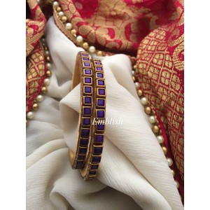 Silk Thread Square Kundan Stone Bangles - Violet