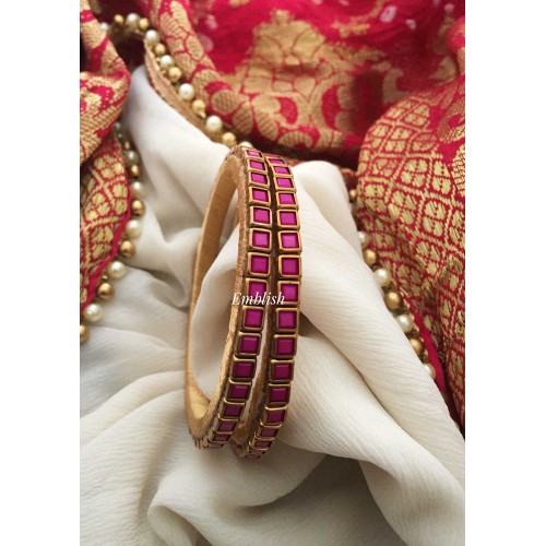 Silk Thread Square Kundan Stone Bangle- Pink