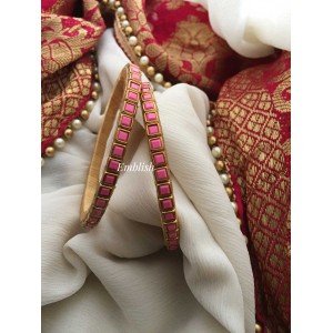 Silk Thread Square Kundan Stone Bangle - Dark Baby Pink matte