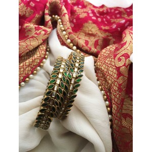 Silk Thread Leaf Kada Bangle - Green