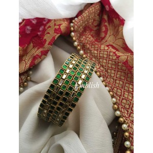 Silk Thread Square Centre white Kada Bangle - Green 