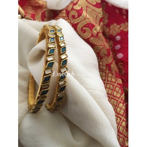 Silk Thread Zigzag Kundan Stone Bangle - lite Blue Matt