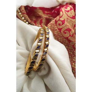 INK BLUE Zigzag Silk Thread Kundan Stone Bangle