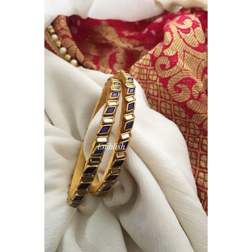 INK BLUE Zigzag Silk Thread Kundan Stone Bangle