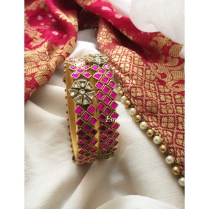 Silk Thread Triple kundan stone Kada Bangle - Pink