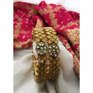 Silk Thread Triple kundan stone Kada Bangle - Yellow matt
