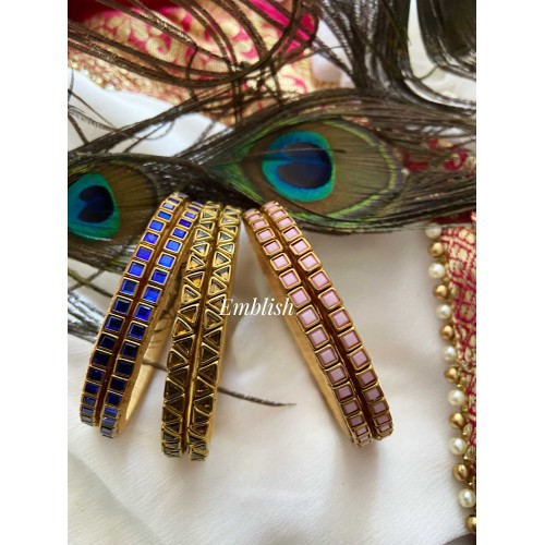 Silk Thread Square Triangle Kundan combo set Bangles