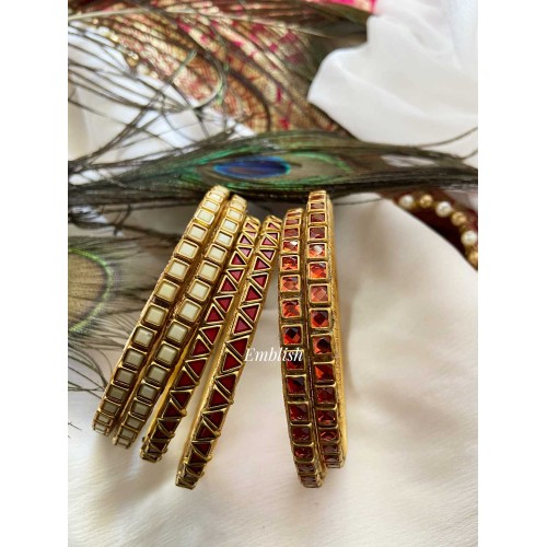 Silk Thread Square Triangle Kundan combo set Bangles