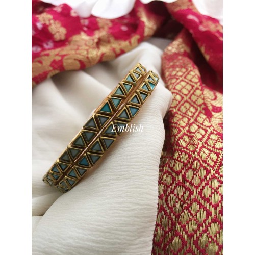 Silk Thread Triangle kundan Bangles - Blue