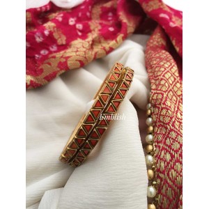 Silk Thread Orange matt Kundan Stone Bangles - Orange