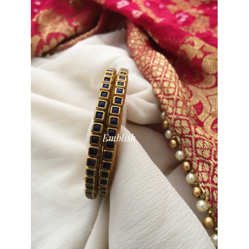 Silk Thread Square Kundan Stone Bangles - Dark blue