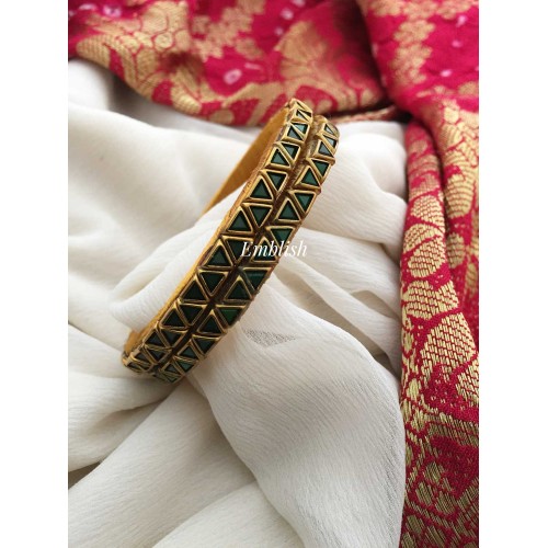 Silk Thread Triangle kundan Bangles -  Green