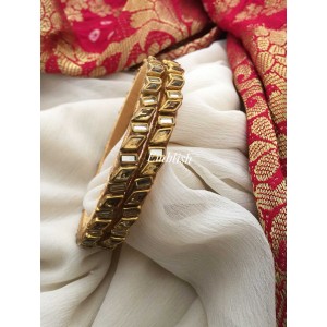 Silk Thread Zigzag Kundan Stone Bangle -Golden stone