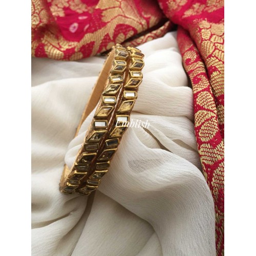 Silk Thread Zigzag Kundan Stone Bangle -Golden stone