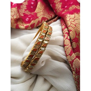 Silk Thread Zigzag Kundan Stone Bangle - Orange