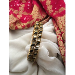 Silk Thread Zigzag Kundan Stone Bangle - Black