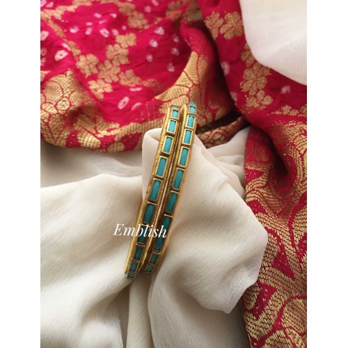 Silk Thread Rectangle Kundan Stone Bangle - Blue