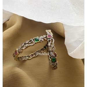 Victorian Peacock Square Bangles - Red with Green