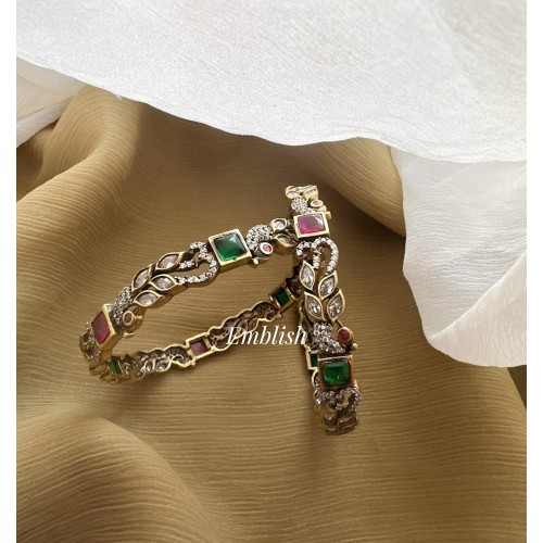 Victorian Peacock Square Bangles - Red with Green