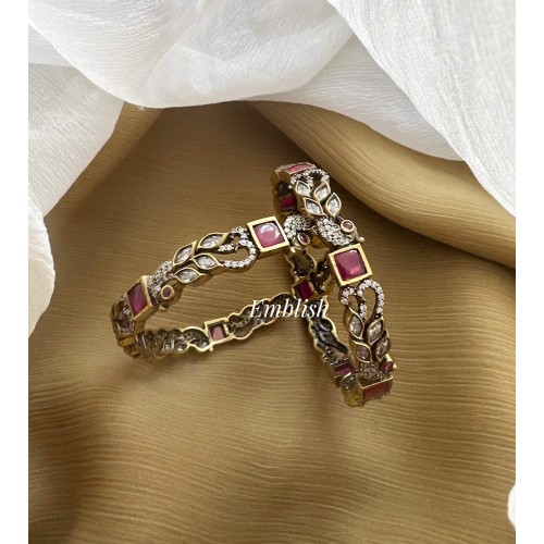 Victorian Peacock Square Bangles - Red