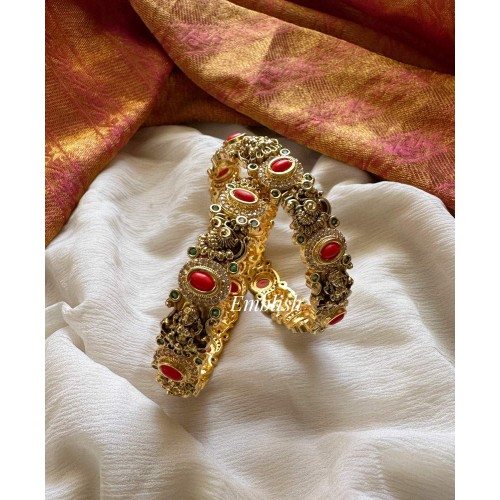 Antique Lakshmi Peacock Coral Kada Bangles