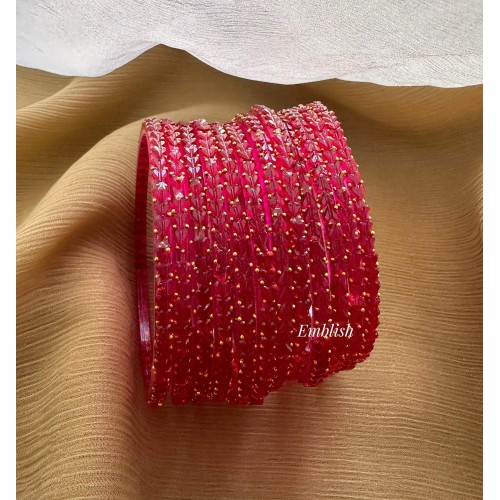 Pink Heart Shape Glass Bangles