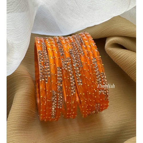 Orange colour Diamond Shape Glass Bangles