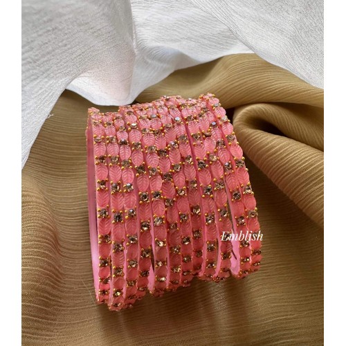 Baby Pink Leaf Shape Glass Bangles