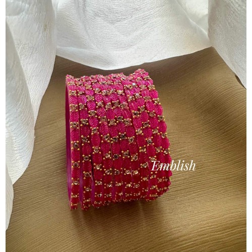 Pink Leaf Shape Glass Bangles