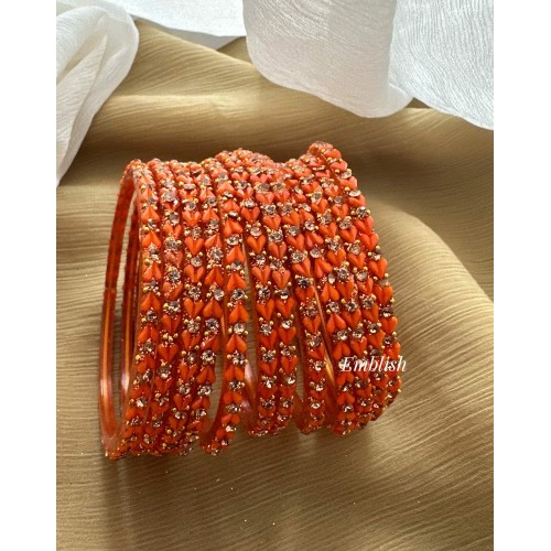 Orange Heart Shape Glass Bangles