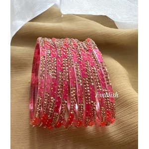 Pink Colour Diamond Shape Glass Bangles