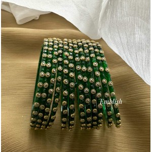 Green Kundan Glass Bangles