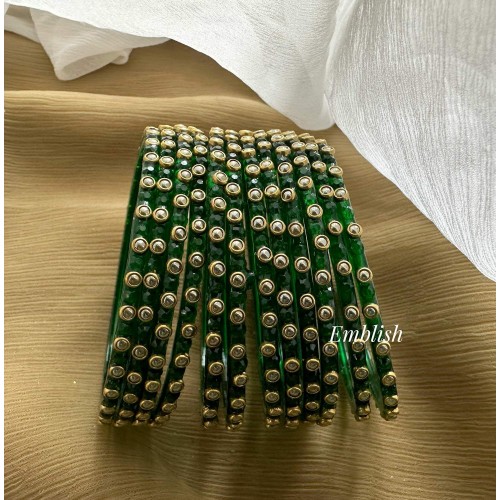 Green Kundan Glass Bangles