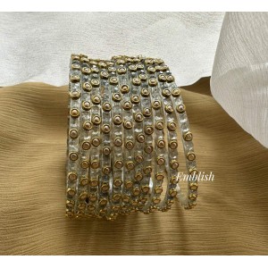 Grey Kundan Glass Bangles