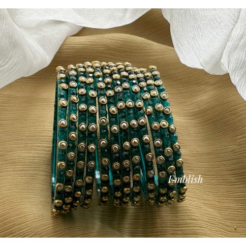 Rama Green Kundan Glass Bangles