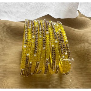 Lemon Yellow Pearl Glass Bangles