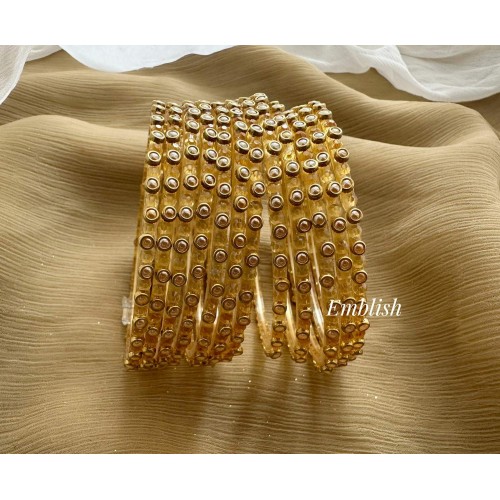 Golden Yellow Kundan Glass Bangles