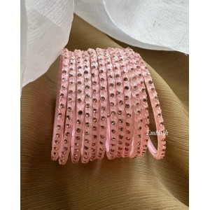 Baby Pink Gold Stone Glass Bangles