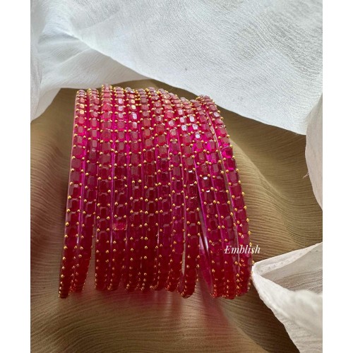 Rani Pink Rain Drop Glass Bangles