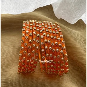 Orange Kundan Glass Bangles