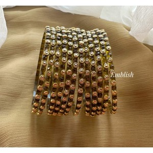 Olive Green Kundan Glass Bangles