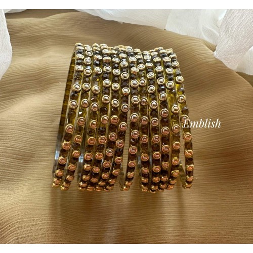 Olive Green Kundan Glass Bangles