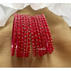 Red Heart Gold Stone Glass Bangles