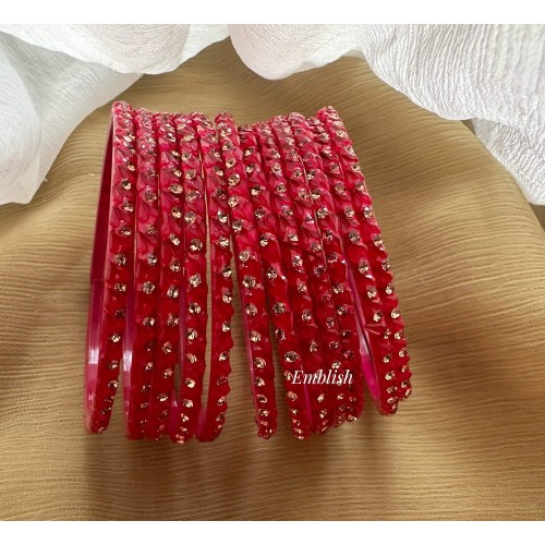 Red Heart Gold Stone Glass Bangles
