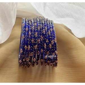Royal Blue Golden Stone Glass Bangles